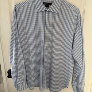 John Varvatos Light Blue Plaid Dress Shirt 17.5/34-35
